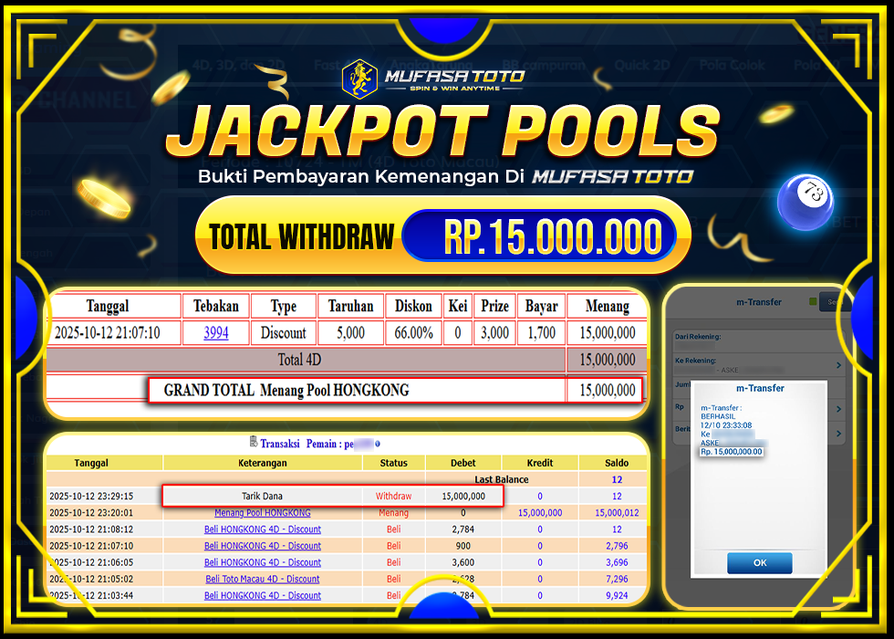 MUFASATOTO JACKPOT POOL HONGKONG Rp 15.000.000 | LUNAS